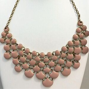 Signed Jane Stone Elegant Pink Scalloped Bib Statement Necklace
